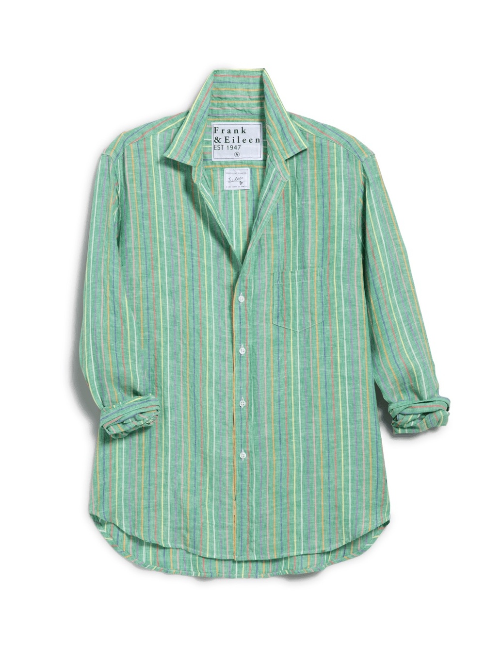 Frank & Eileen Eileen Relaxed Button-Up Shirt Green Multi Stripe Linen - Picture 3 of 12